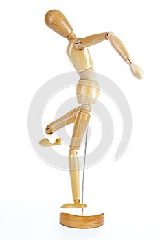 Wooden mannequin drawing model human shape. Doll body figurine statue pose posing to illustrate human body positures for draw clas