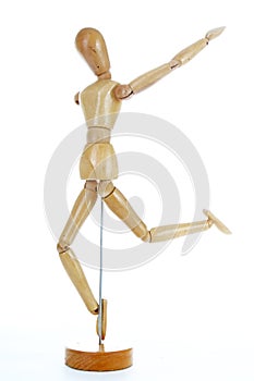 Wooden mannequin drawing model human shape. Doll body figurine statue pose posing to illustrate human body positures for draw clas