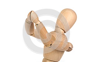 A wooden mannequin gesticulate