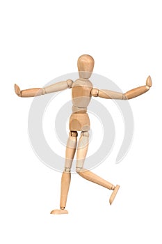 A wooden mannequin gesticulate