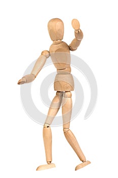 A wooden mannequin gesticulate