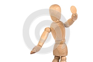 A wooden mannequin gesticulate