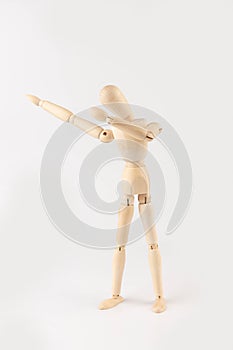 Wooden Mannequin, hopping, playing, without base, plain background, gesture, pose