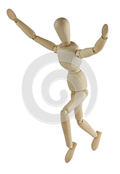 Wooden mannequin jumps photo