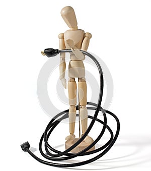 Wooden Mannequin With a Multimedia Cable