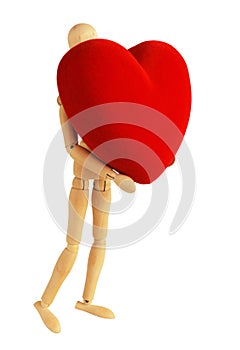 Wooden mannequin with red velvet heart