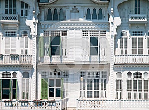 Wooden mansion detail at Bosporus Strait in Istanbul Turkey a  bright summer day