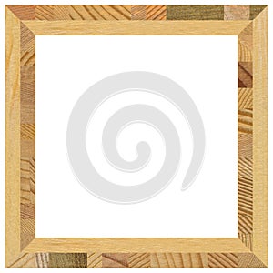 Wooden marquetry square pine walnut frame, wooden frame made of a combination of different woods