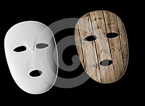 Wooden mask 3d illustration