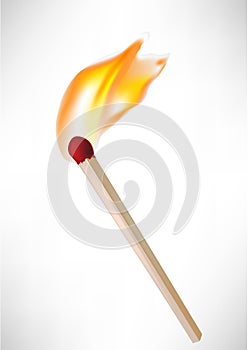 Wooden match with flame