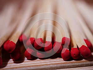 Wooden matches for lighting in a row