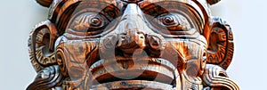 Wooden Mayan Mask Isolated, Carved Mexican Tribe Mask, Wooden Masks of Maya on White