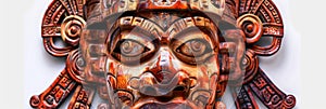 Wooden Mayan Mask Isolated, Carved Mexican Tribe Mask, Wooden Masks of Maya on White