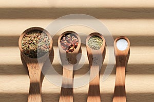 Measuring spoons with spices