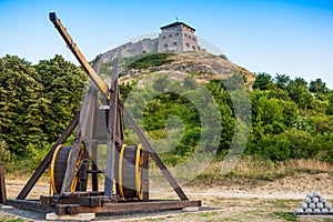 Wooden medieval catapult