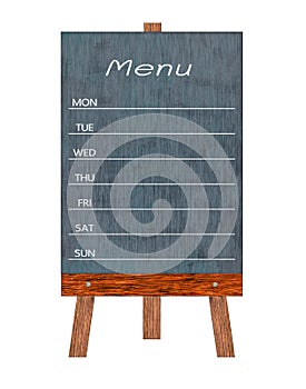 Wooden menu display Sign, Frame restaurant message board, Isolated on white background.