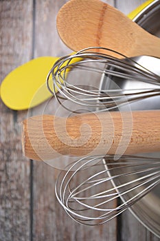 Wooden and metal cookings utensils