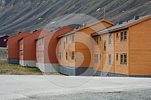Wooden miners houses on Svalbard or Spitsbergen photo