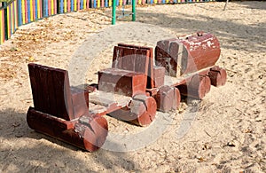 Wooden Miniature Train in Children`s Playground