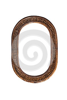 Wooden mirror frame border old oval brown on white background single one aged classic traditional decorative antique unique style