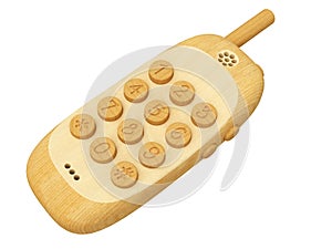 Wooden mobile phone isolated on white
