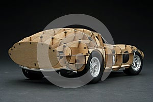 A wooden model toy car
