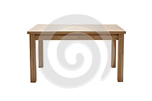 Wooden modern table isolated on white background. Kitchen dining table, front view