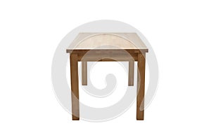 Wooden modern table isolated on white background. Kitchen dining table, side view