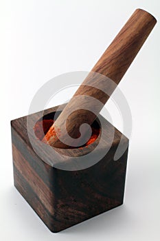 A wooden mortar and pestle