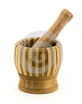 Wooden mortar and pestle for grinding and crushing herbs