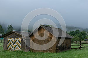 Wooden mountain houses in the mountains