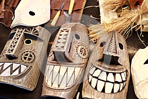 Wooden mummer masks