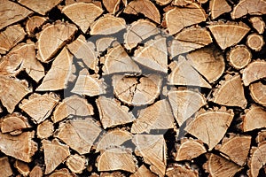 Wooden natural cut logs textured background, side view