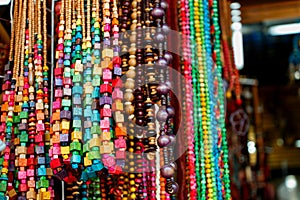 A wooden necklace.