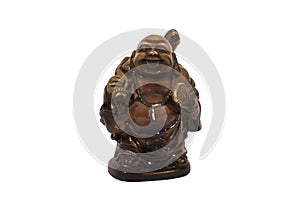 Wooden netsuke figure, Buddha, isolated, on white background