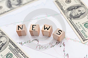 Wooden news sign on a table in an office