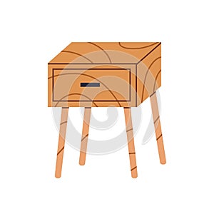 Wooden nightstand. Wood nigh stand, bedside table icon. Hardwood furniture, woodwork with drawer and legs in modern