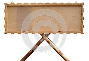 wooden notice board on white isolated background