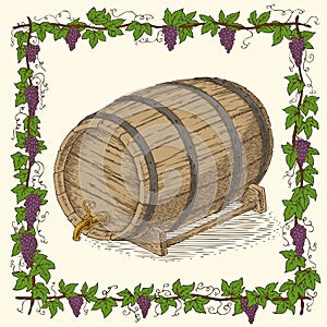 Wooden Oak Barrel with an Iron Rims