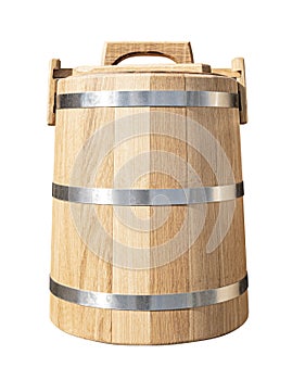 Wooden oak barrel isolated on white.