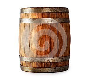 Wooden oak barrel isolated on white background photo