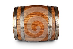 Wooden oak barrel on white background