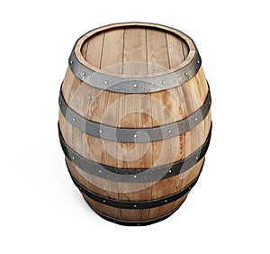 Wooden oak barrel on white background