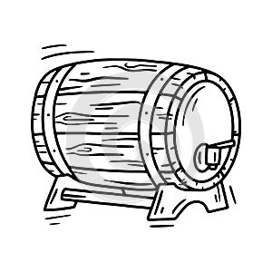 Wooden oak wine barrel, barrique linear vector icon in doodle style