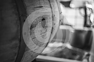 Wooden Oak Wine Barrel Close Up with Hole