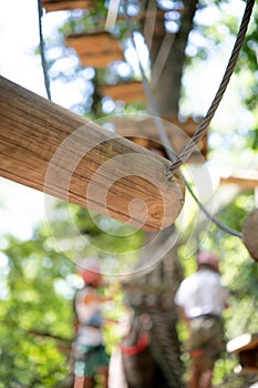 Wooden obstacle in adventure playground path