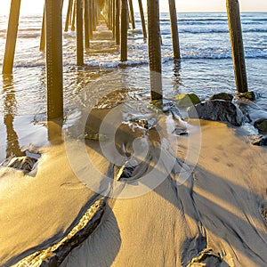 The wooden Oceanside pier in California at sunset