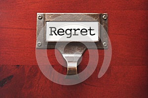 Wooden Office File Cabinet with Regret Label