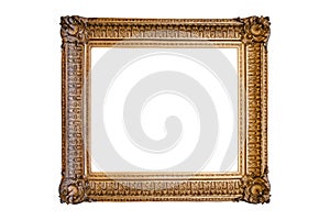 Wooden old classical broad picture frame white background isolated detailed