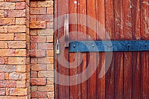 Wooden Old Door Lock Bricks Wall Corner Background
